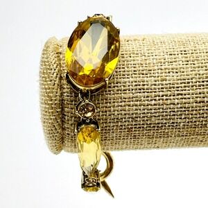 Signed Monet Gold Tone Golden Yellow Faceted Crystal Statement Link Bracelet